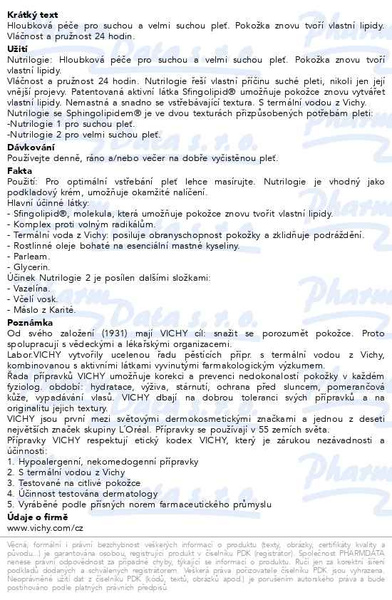 Příbalový leták - Vichy Nutrilogie 1 intenzivní krém pro suchou pleť 50 ml