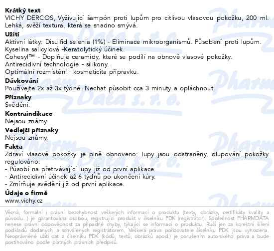 Příbalový leták - VICHY DERCOS Šampon lupy mastné vlasy 200ml