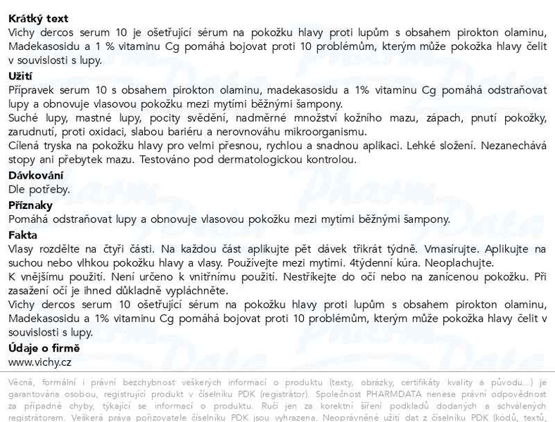 Příbalový leták - VICHY DERCOS SERUM 10 Ošetřujíci sérum na pokožku hlavy proti lupům 90ml