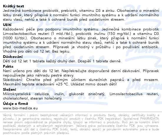 Příbalový leták - Vitamín D3 + Zn + Probio tbl.30 Biomedica