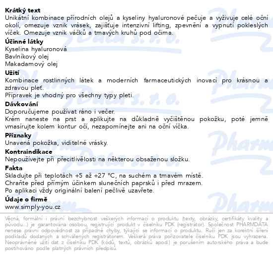 Příbalový leták - PLANTHÉ Oční krém liftingový 15 ml