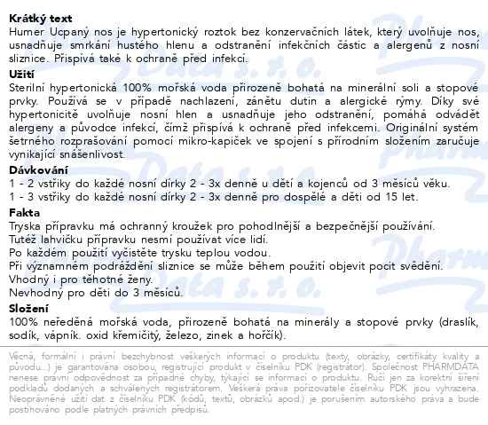 Příbalový leták - HUMER Ucpaný nos 100% mořská voda hypertonic.50ml