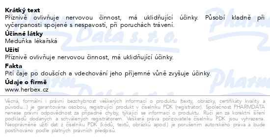 Příbalový leták - HERBEX Meduňka lékařská čaj sypaný 50g