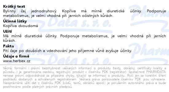 Příbalový leták - HERBEX Kopřiva dvoudomá čaj sypaný 50g