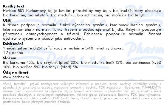 Příbalový leták - HERBEX BIO Kurkumový čaj n.s.20x1.5g