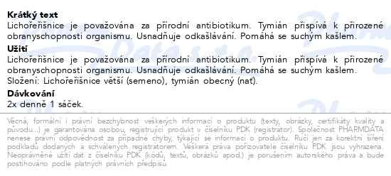 Příbalový leták - HERBEX Lichořeřišnice a tymián n.s.20x2g