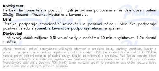 Příbalový leták - HERBEX Harmonie těla a pozitivní mysli n.s.20x3g