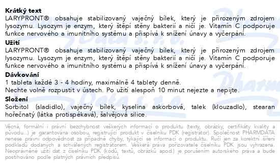 Příbalový leták - Favea Larypront se šalvějovou silicí tbl.24