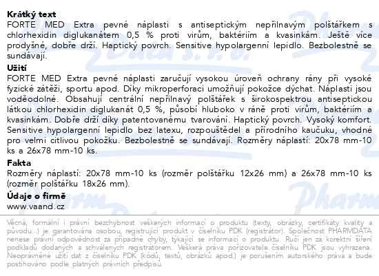 Příbalový leták - FORTE MED Náplasti pevné voděodolné 20ks 2vel.