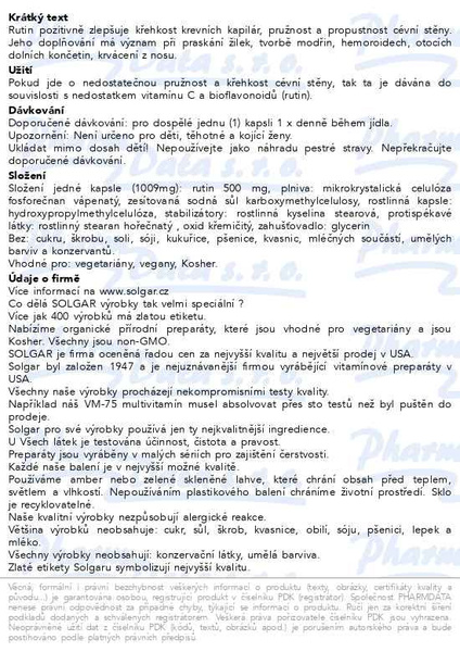 Příbalový leták - Solgar Rutin 500mg 50 tobolek
