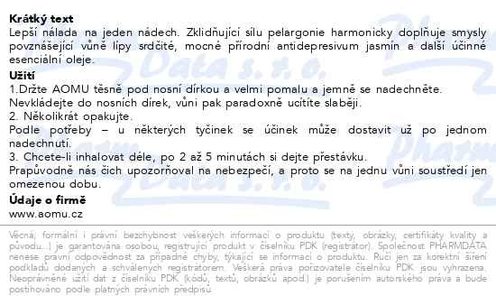 Příbalový leták - AOMU inhalační tyčinka s esenciálními oleji Happy