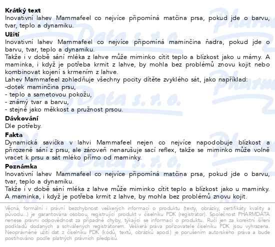 Příbalový leták - LOVI Lahev MAMMAFEEL 3m+ 250ml