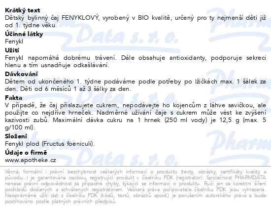 Příbalový leták - Apotheke Dětský čaj BIO fenyklový 20x1.5g