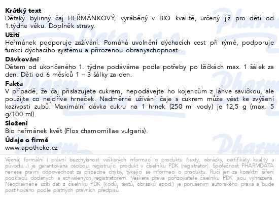 Příbalový leták - Apotheke Dětský čaj BIO heřmánkový 20x1g