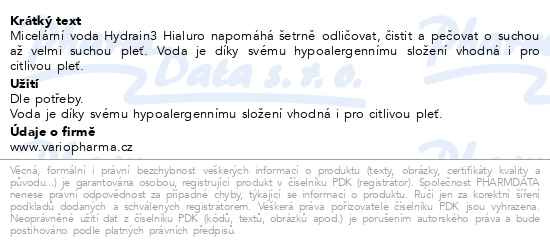 Příbalový leták - Dermedic Hydrain3 Hialuro Micelární voda 500ml