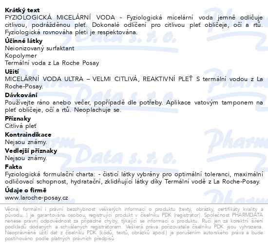 Příbalový leták - LA ROCHE-POSAY Micellar reactive voda 200 ml