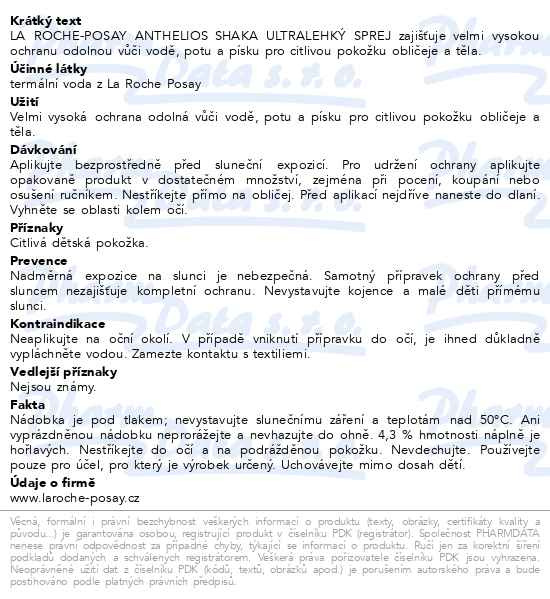 Příbalový leták - LA ROCHE-POSAY Anthelios Shaka Ultralehký sprej pro citlivou pokožku obličeje i těla SPF 50+ 200 ml