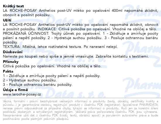 Příbalový leták - LA ROCHE-POSAY ANTHELIOS Post-UV mléko 400ml