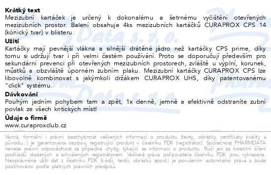 Příbalový leták - CURAPROX CPS 14 ortho refill mezizubní kartáček 4ks