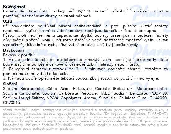 Příbalový leták - Corega Bio Tabs čisticí tablety 30ks