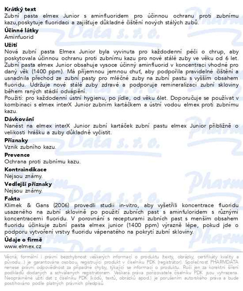 Příbalový leták - Elmex Junior zubní pasta 75ml