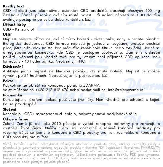 Příbalový leták - Zelená Země CBD náplasti extra 100mg 8ks