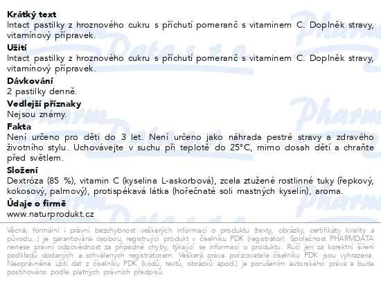Příbalový leták - Intact hroznový cukr s vitaminem C, pomeranč 16ks