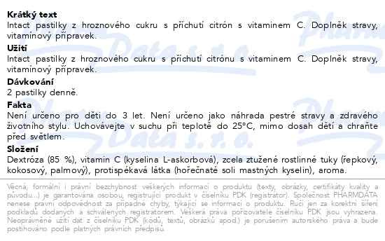 Příbalový leták - Intact hroznový cukr s vitaminem C, citrón 16ks