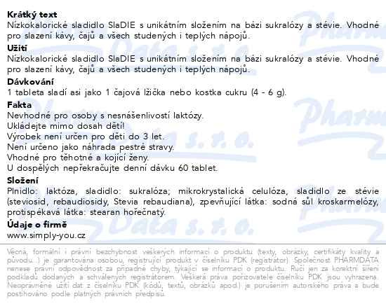 Příbalový leták - SlaDIE sladidlo 600+100 tablet ZDARMA