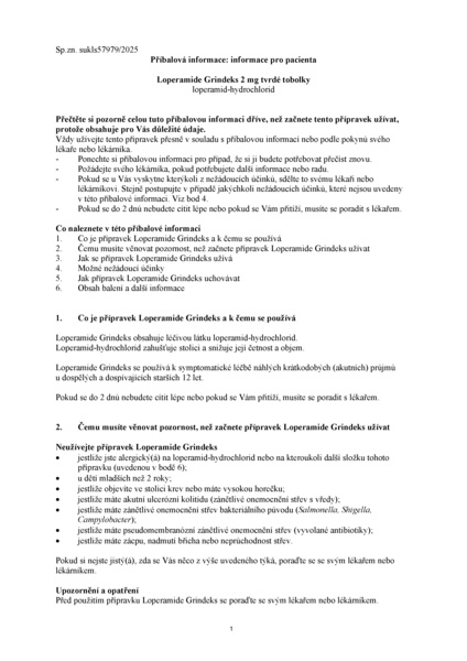 Příbalový leták (SUKL) - Loperamide Grindeks 2mg 20 tuhých kapslí
