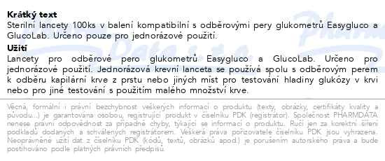Příbalový leták - Sterilance Soft lancety pro GlucoLab 100ks