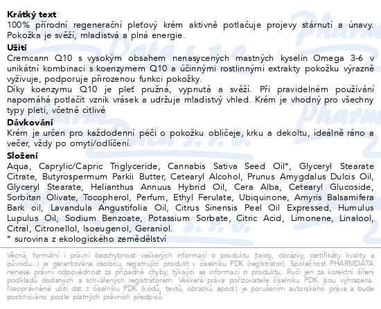 Příbalový leták - Annabis Cremcann regenerační krém Q10 50ml