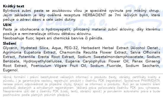 Příbalový leták - HERBADENT KIDS REMIN dětská zubní pasta 75g
