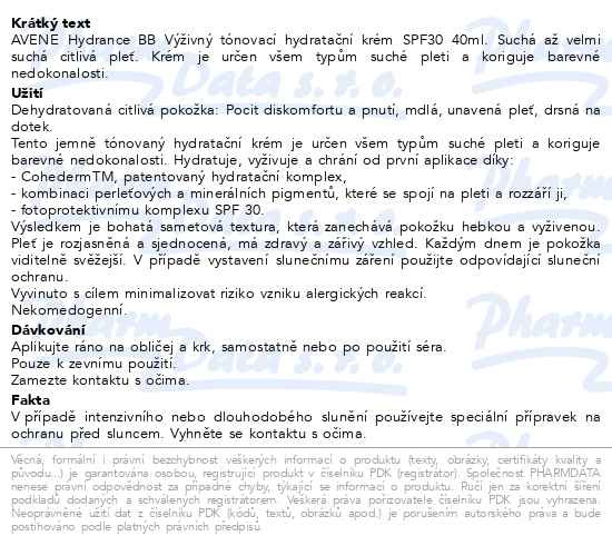 Příbalový leták - AVENE Hydrance BB Výživný hydr.tón.krém SPF30 40ml