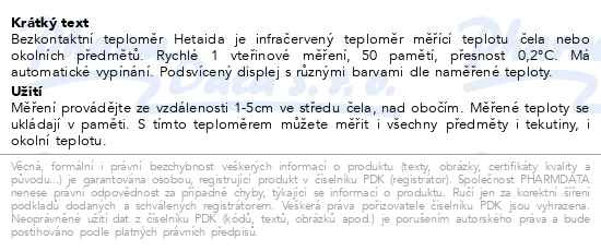 Příbalový leták - Teploměr bezkontaktní infračervený HeTaiDa