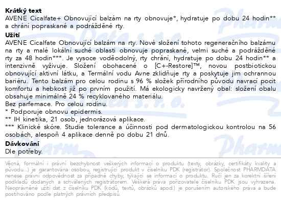 Příbalový leták - AVENE Cicalfate+ Obnovující balzám na rty 10ml