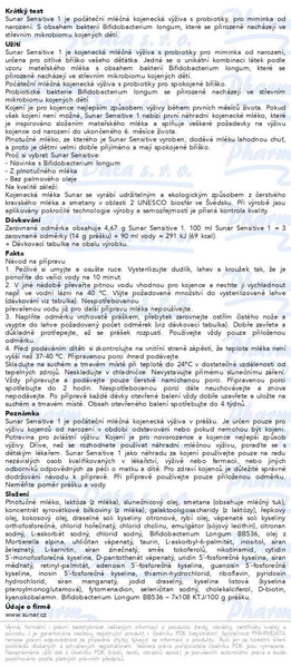 Příbalový leták - Sunar Sensitive 1, počáteční kojenecké mléko 500 g