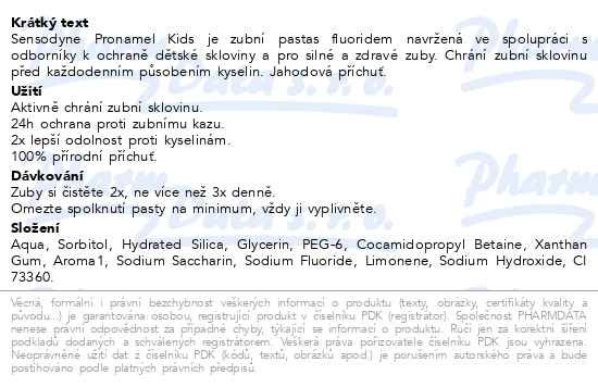 Příbalový leták - Sensodyne Pronamel Kids zubní pasta 50ml