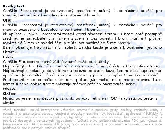 Příbalový leták - ClinSkin Fibrocontrol náplasti k odstraňování fibromů 3ks