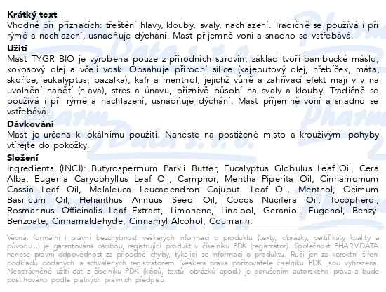 Příbalový leták - Green idea Mast Tygr Bio 10ml