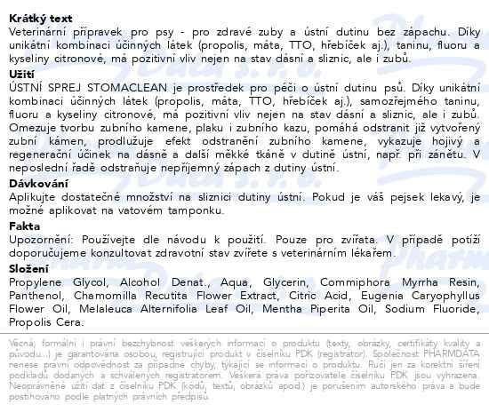 Příbalový leták - Green Idea Stomaclean pro psy 50ml