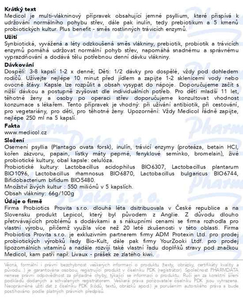Příbalový leták - Medicol+ vláknina/enzymy/živé kultury cps.220