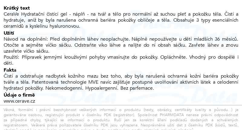 Příbalový leták - CeraVe Hydratační čistící gel náplň 473ml