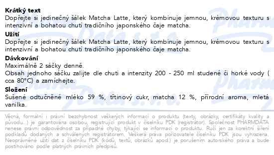 Příbalový leták - Organis Matcha Latte 17g