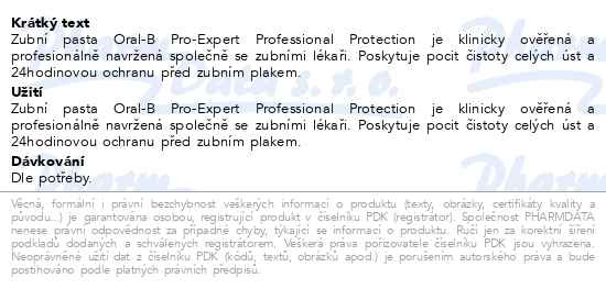 Příbalový leták - Oral-B Pro-Expert Professional Protection Clean Mint 75ml