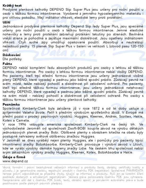 Příbalový leták - Depend Slip Super Plus inkont.kalhotky vel.L 15ks