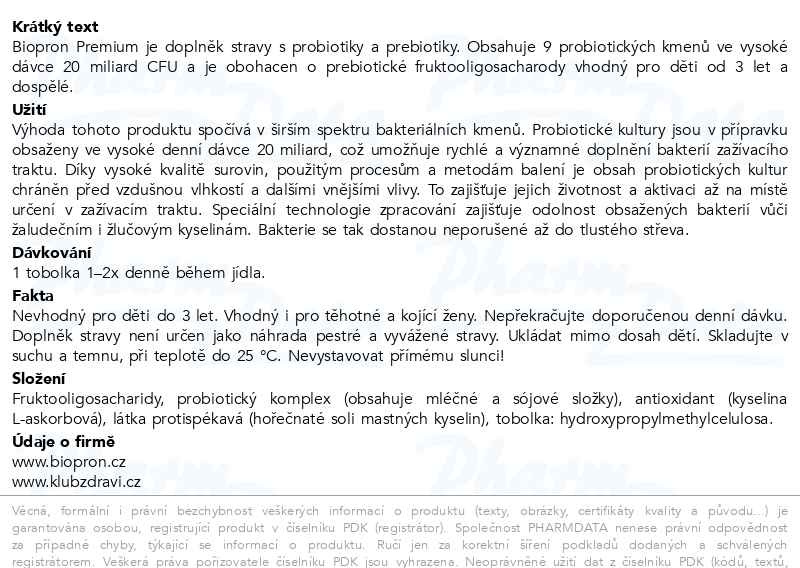 Příbalový leták - Walmark Biopron PREMIUM 60 tobolek