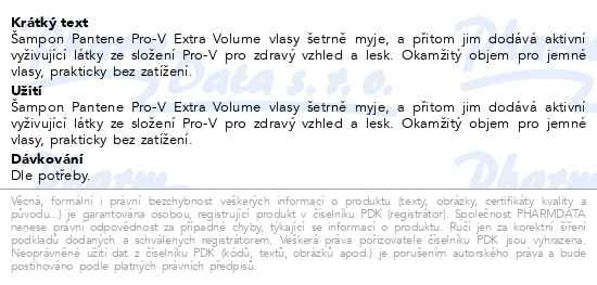 Příbalový leták - Pantene Pro-V Extra Volume šampon 1000ml