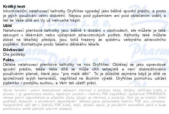 Příbalový leták - DryNites natah.kalhot.dívky 13+let/48-60kg/9ks