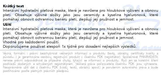 Příbalový leták - Biodance hydratační kolagenová pleťová maska 34g